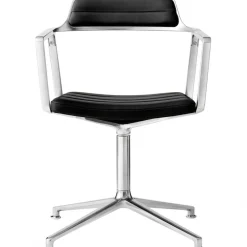 452 Snurrstol Med Fötter, Pulverlackerat Aluminium / Svart Läder