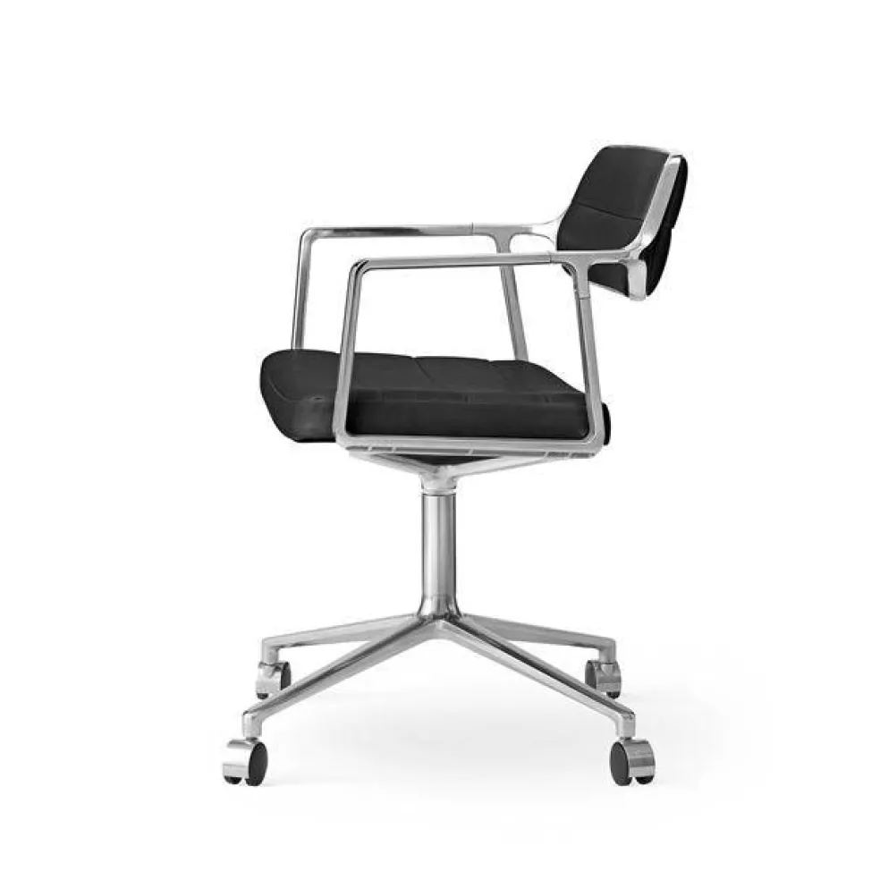 453 Snurrstol Med Hjul Aluminium/Svart Läder