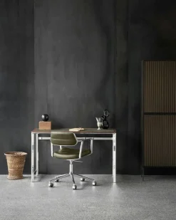 453+ Snurrstol Med Hjul, Polerad Aluminium / Bosco Green Läder