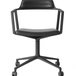 452 Snurrstol Med Hjul, Pulverlackerat Aluminium / Svart Läder