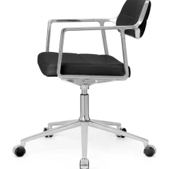453+ Snurrstol Med Hjul, Svart Aluminium / Svart Läder