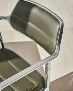 453+ Snurrstol, Polerad Aluminium / Bosco Green Läder