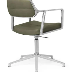 453+ Snurrstol, Polerad Aluminium / Bosco Green Läder
