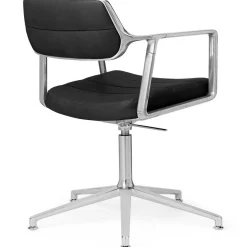453+ Snurrstol, Polerad Aluminium / Svart Läder