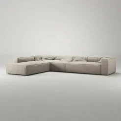 Grand Hörnsoffa 5-Sits öppet avslut Vänster Minetyg, Sandshell Beige