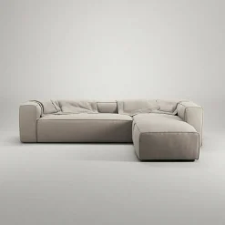 Grand 4-Sitssoffa Divan Höger öppet avslut Minetyg, Sandshell Beige