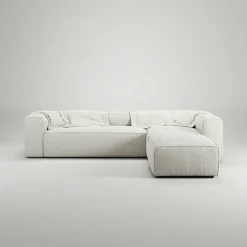 Grand 4-Sitssoffa Divan Höger öppet avslut Bouclétyg, Steam White