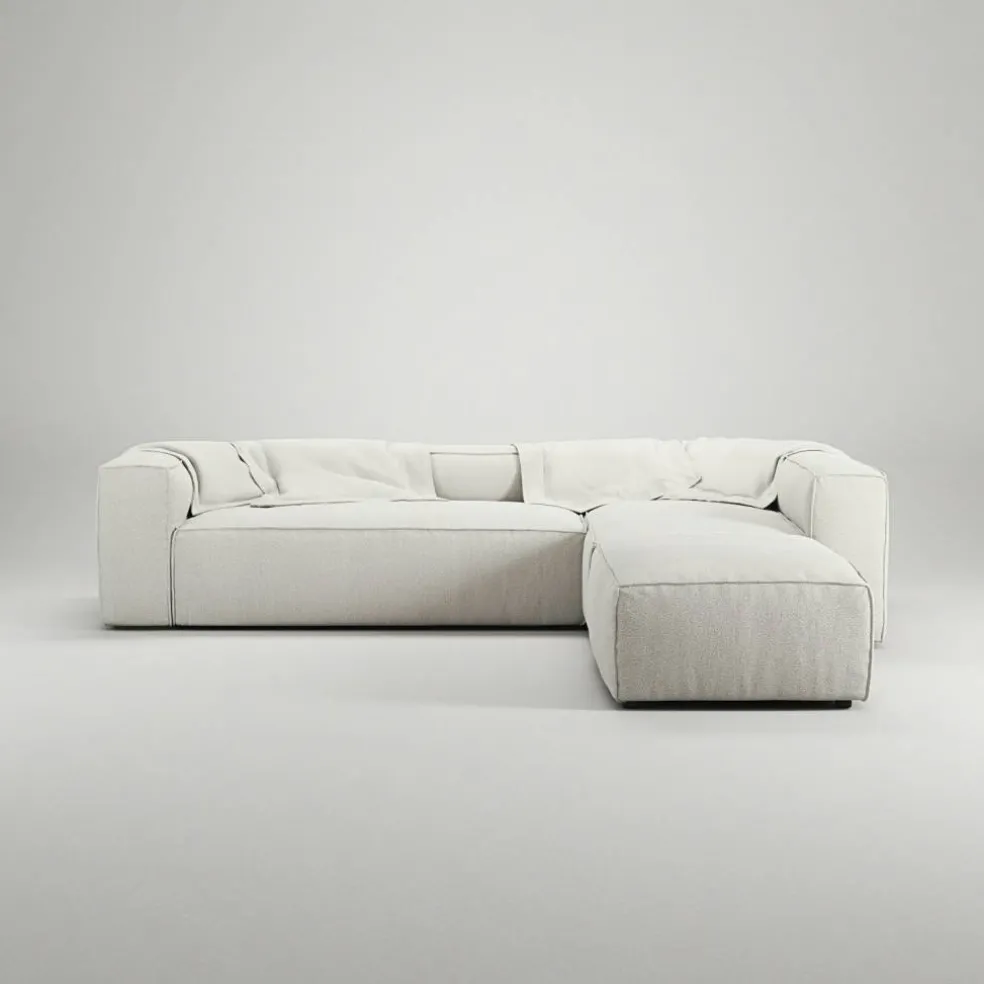 Grand 4-Sitssoffa Divan Höger öppet avslut Bouclétyg, Steam White
