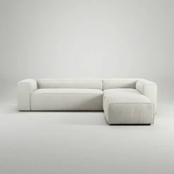 Grand 4-Sitssoffa Divan Höger öppet avslut Bouclétyg, Steam White