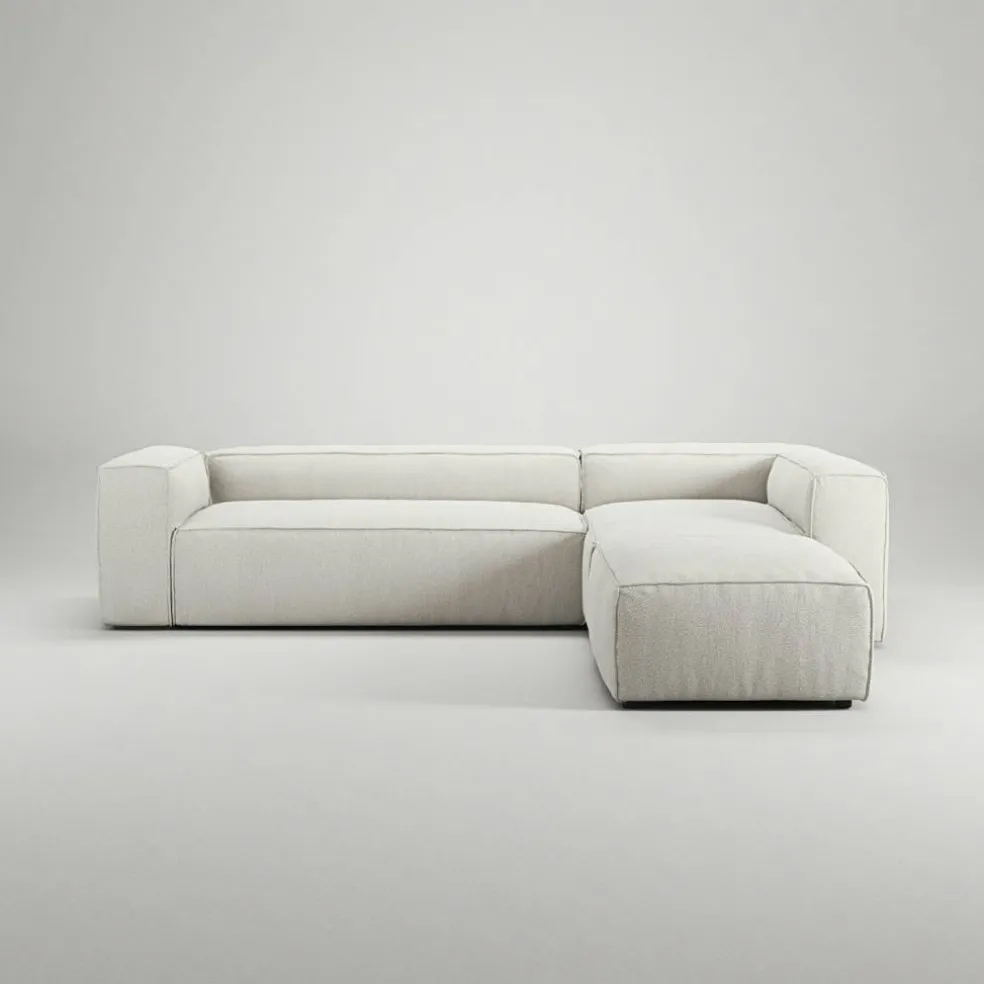 Grand 4-Sitssoffa Divan Höger öppet avslut Bouclétyg, Steam White