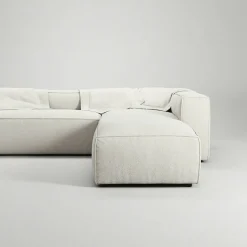 Grand 4-Sitssoffa Divan Höger öppet avslut Bouclétyg, Steam White