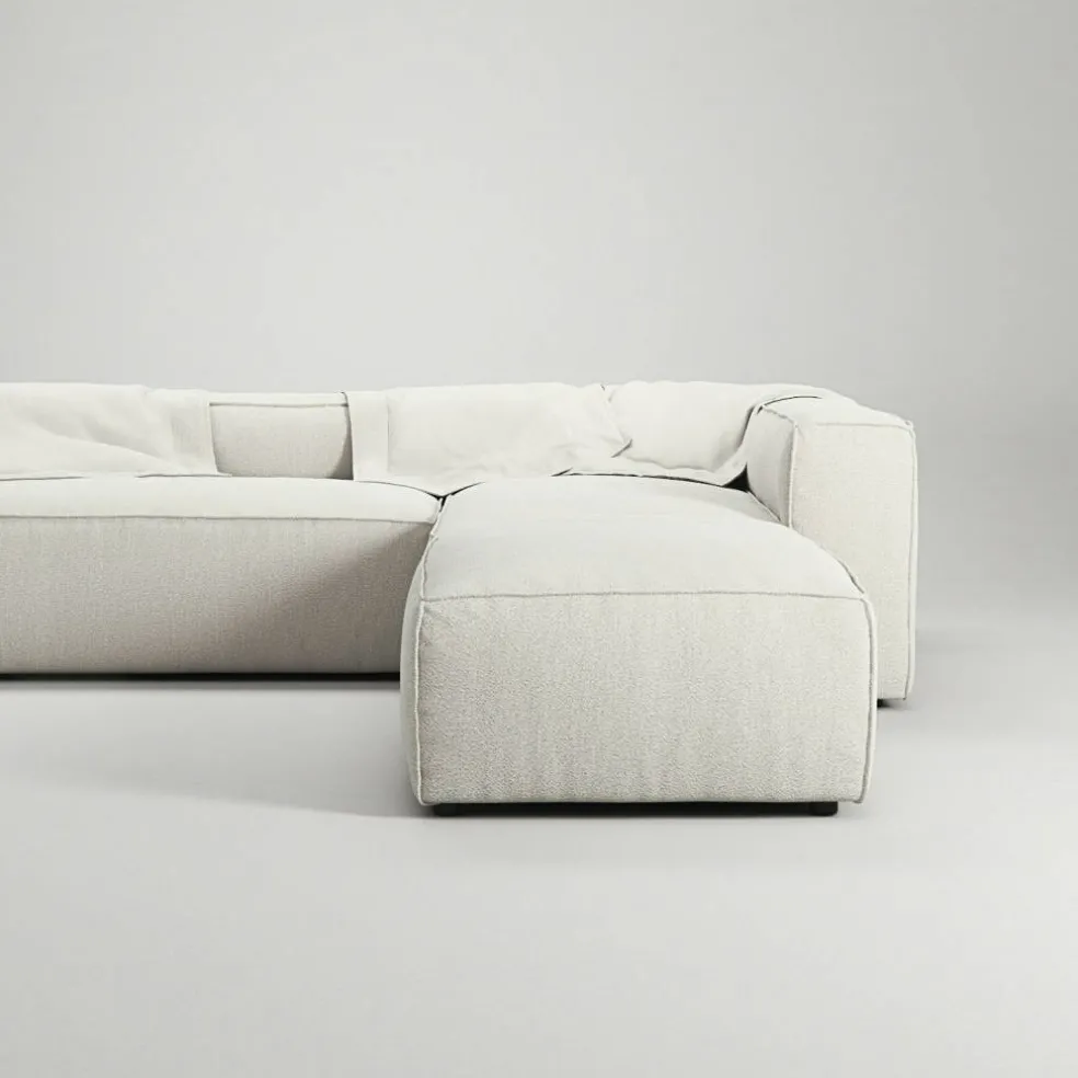 Grand 4-Sitssoffa Divan Höger öppet avslut Bouclétyg, Steam White