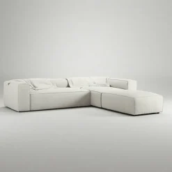 Grand 4-Sitssoffa Divan Höger öppet avslut Bouclétyg, Steam White