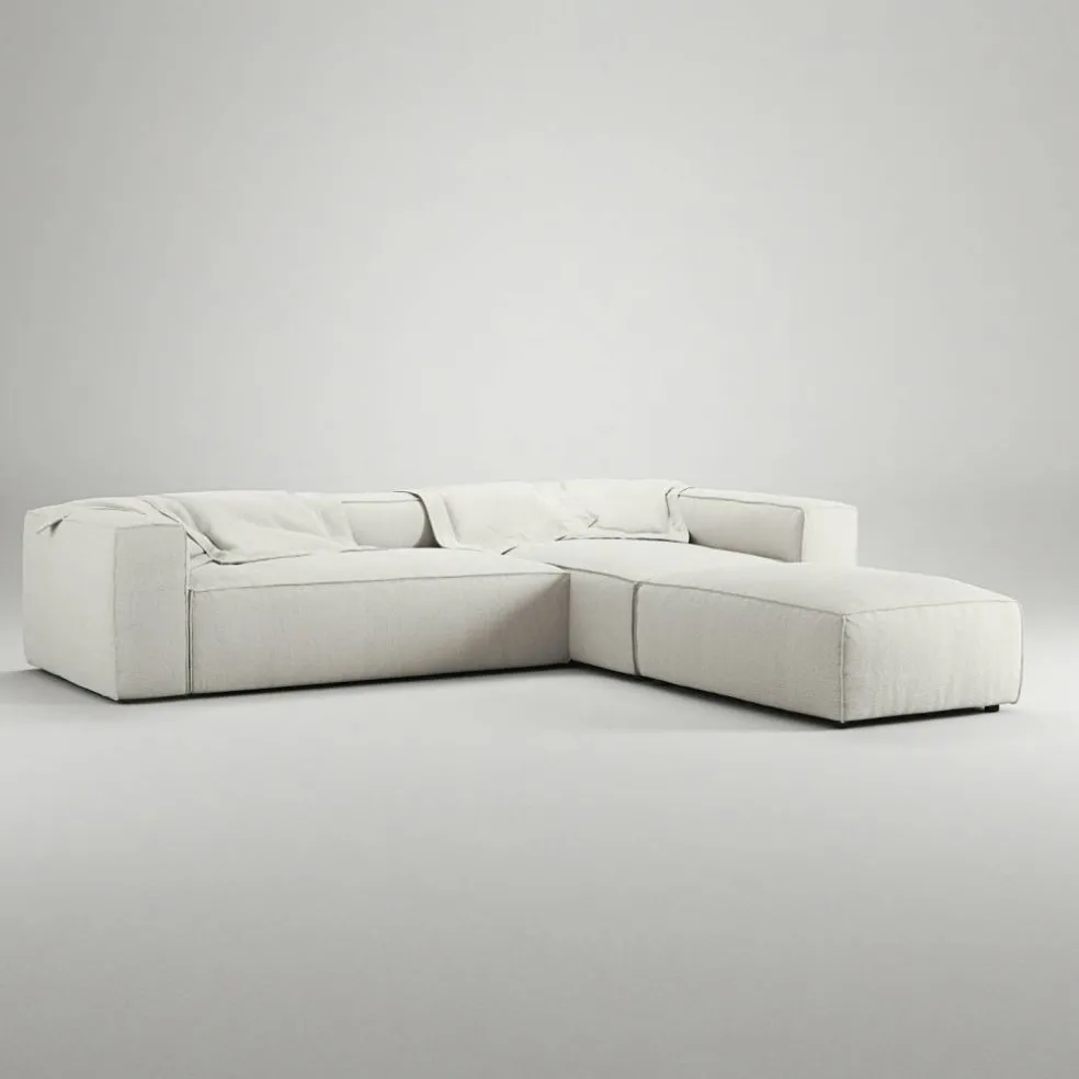 Grand 4-Sitssoffa Divan Höger öppet avslut Bouclétyg, Steam White