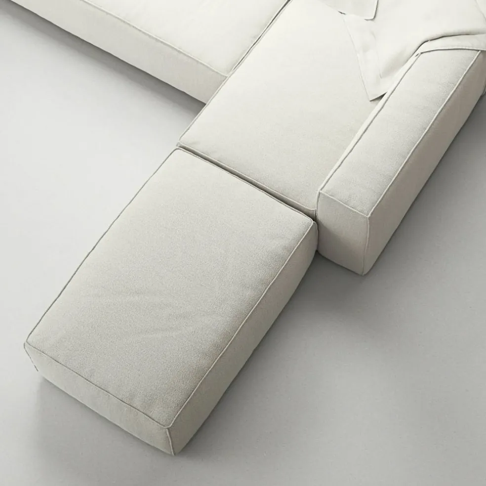 Grand 4-Sitssoffa Divan Höger öppet avslut Bouclétyg, Steam White