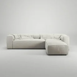 Grand 4-Sitssoffa Divan Höger öppet avslut Minetyg, Moon White