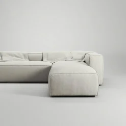 Grand 4-Sitssoffa Divan Höger öppet avslut Minetyg, Moon White
