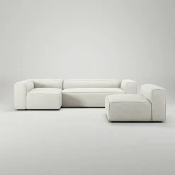 Grand 4-Sitssoffa Divan Vänster Med Fåtölj Bouclétyg, Steam White