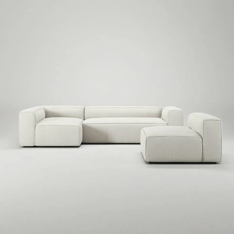 Grand 4-Sitssoffa Divan Vänster Med Fåtölj Bouclétyg, Steam White