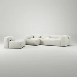 Grand 4-Sitssoffa Divan Vänster Med Fåtölj Bouclétyg, Steam White