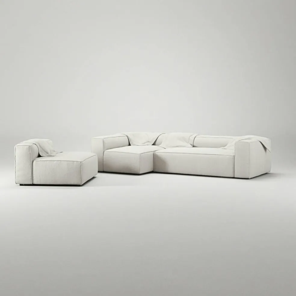 Grand 4-Sitssoffa Divan Vänster Med Fåtölj Bouclétyg, Steam White