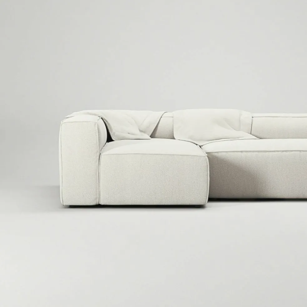 Grand 4-Sitssoffa Divan Vänster Med Fåtölj Bouclétyg, Steam White