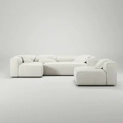 Grand 4-Sitssoffa Divan Vänster Med Fåtölj Bouclétyg, Steam White