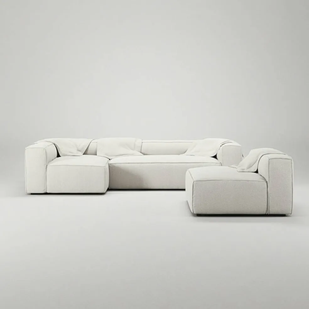 Grand 4-Sitssoffa Divan Vänster Med Fåtölj Bouclétyg, Steam White
