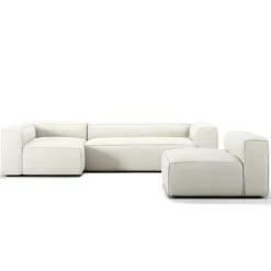 Grand 4-Sitssoffa Divan Vänster Med Fåtölj Bouclétyg, Steam White