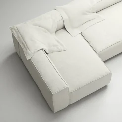 Grand 4-Sitssoffa Divan Vänster Med Fåtölj Bouclétyg, Steam White