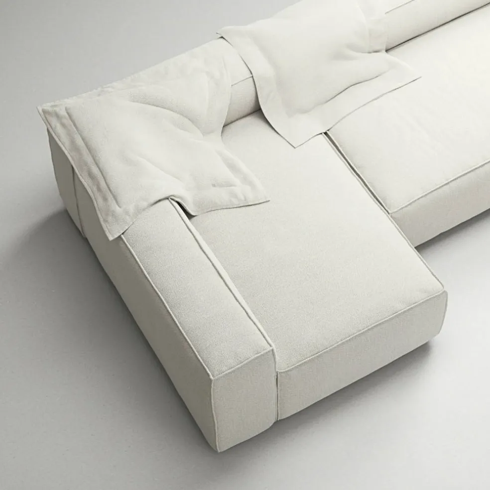 Grand 4-Sitssoffa Divan Vänster Med Fåtölj Bouclétyg, Steam White
