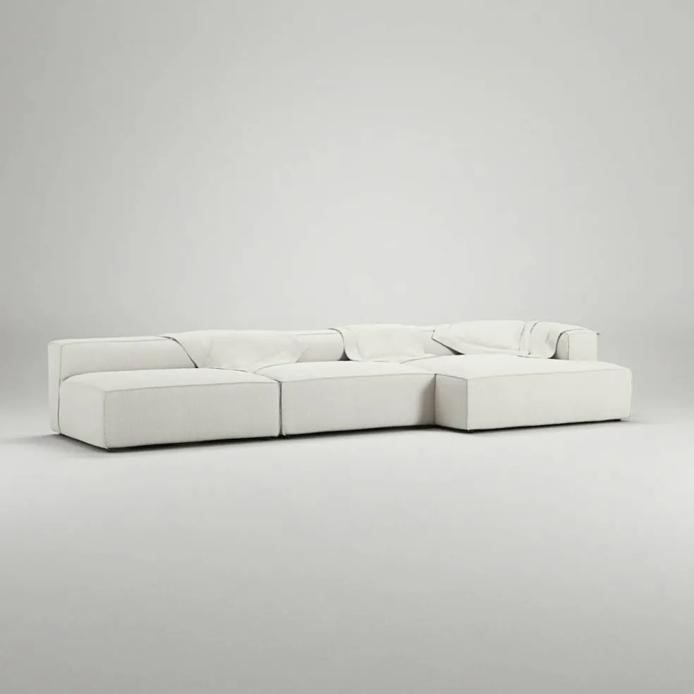 Grand 5-Sitssoffa schäslong Höger Bouclétyg, Steam White