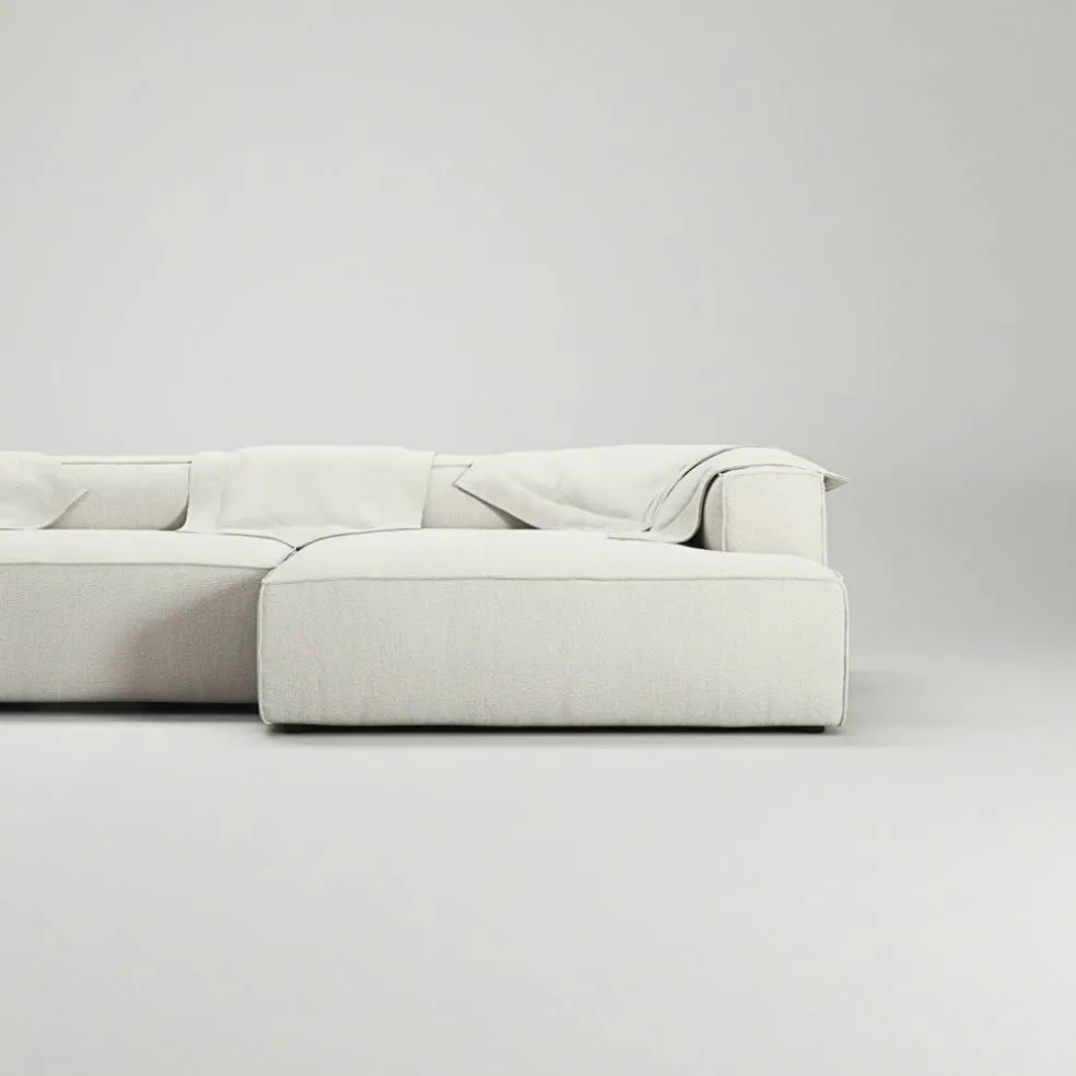 Grand 5-Sitssoffa schäslong Höger Bouclétyg, Steam White