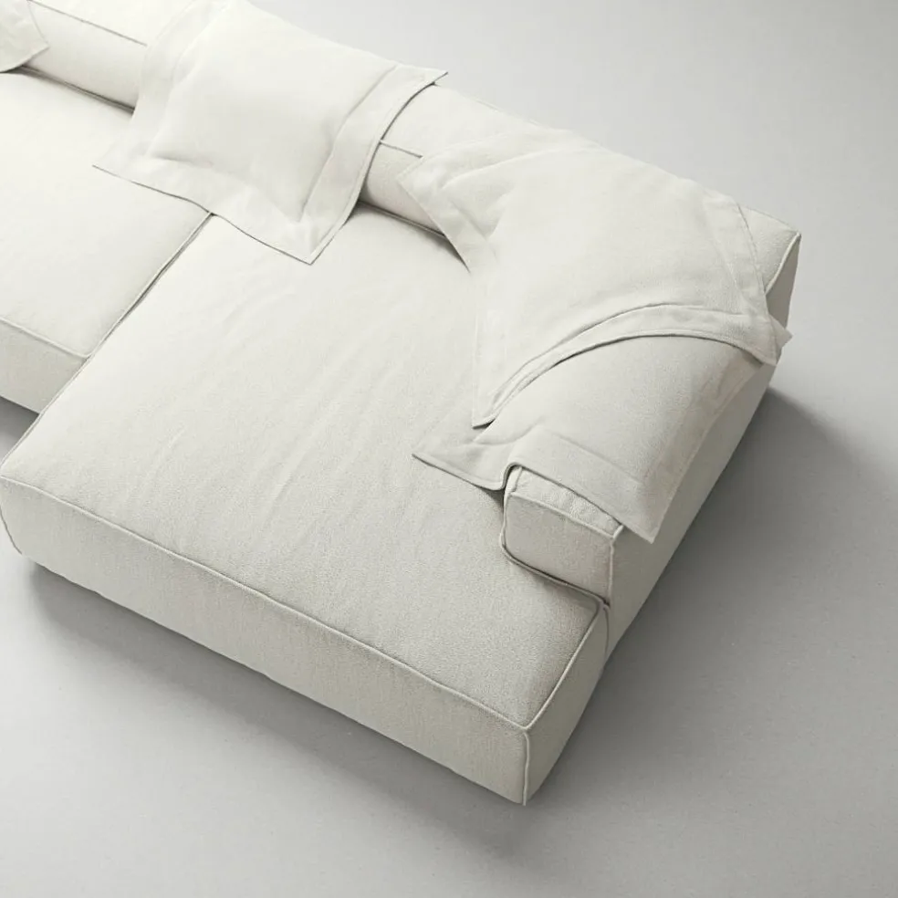 Grand 5-Sitssoffa schäslong Höger Bouclétyg, Steam White
