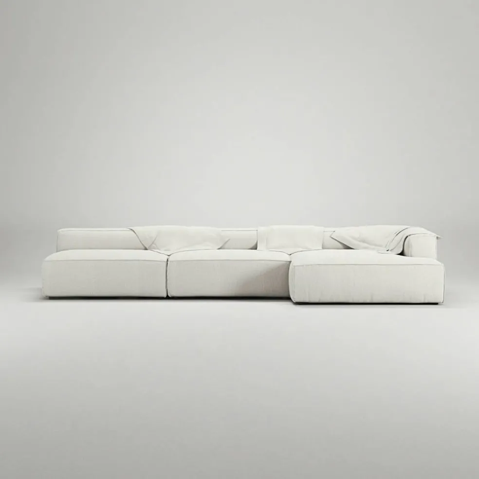 Grand 5-Sitssoffa schäslong Höger Bouclétyg, Steam White