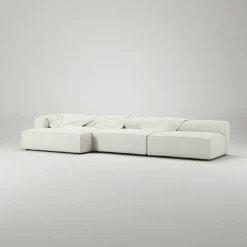 Grand 5-Sitssoffa schäslong Vänster Bouclétyg, Steam White